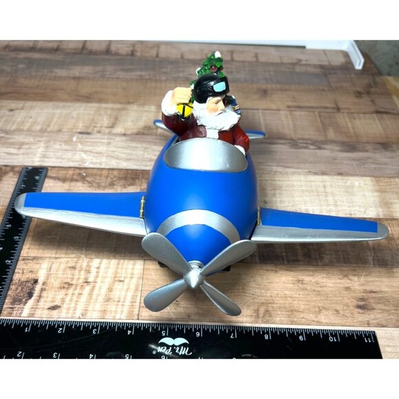 Roman 11.5" Musical Santa Christmas Figure in Blue Plane Rotating Propeller - Picture 8 of 9